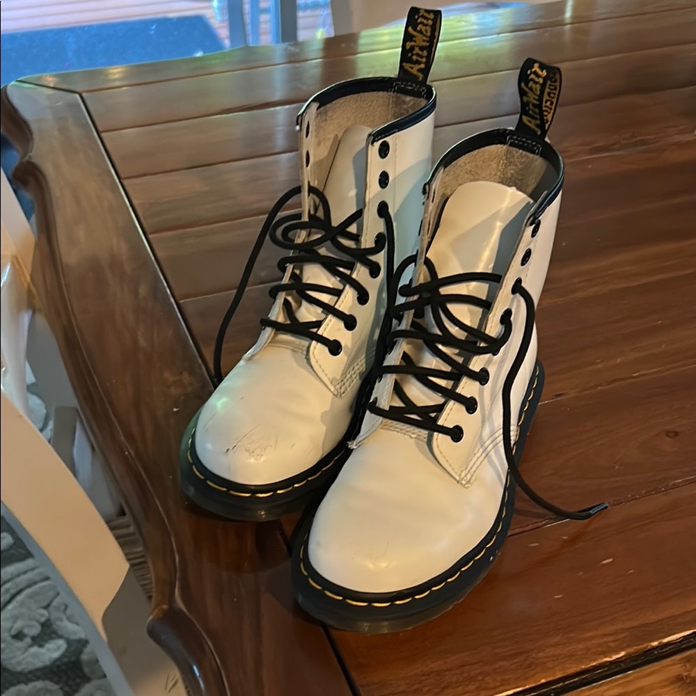 Dr. Martens White Leather Boots with Black Laces
